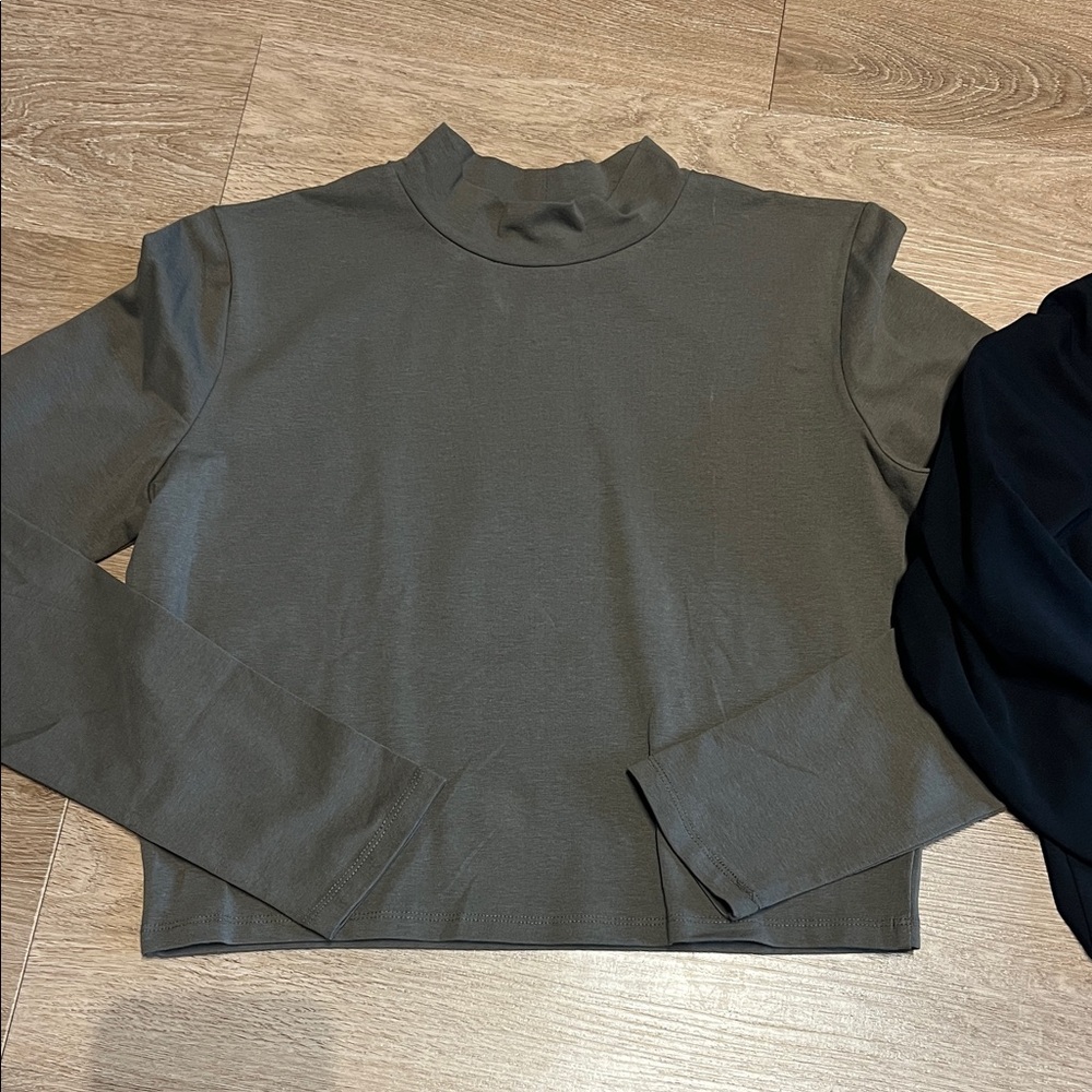 Black and Olive Long Sleeve Tops by Zara Size Large, slightly cropped - Picture 2 of 5